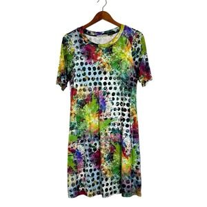 SNO SKINS Printed Pullover Shift Dress Elbow Sleeve Stretch Jersey Multicolor MD